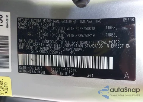 2018 Toyota Sienna Se/Se Premium z USA, uszkodzony, nr VIN 5TDXZ3DC0JS950481